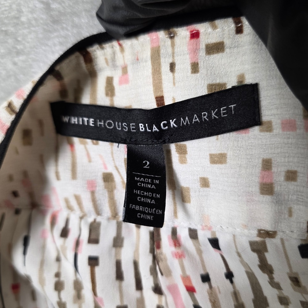 White House Black Market Skirt Womens 2 White‎ Pink Tiered Abstract Fair Flared - Picture 3 of 8